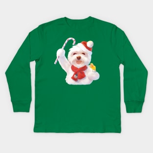 Christmas Dog in Santa Hat Kids Long Sleeve T-Shirt